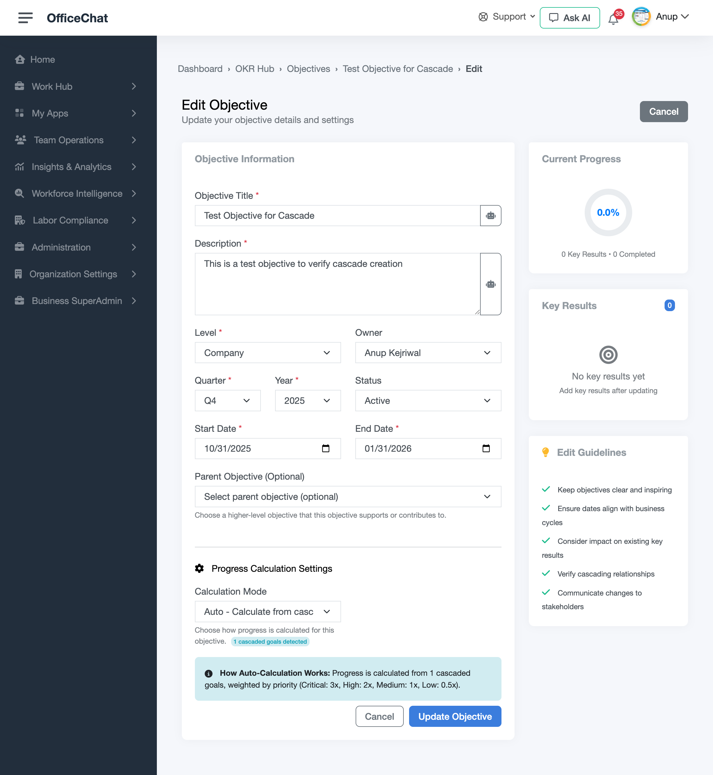 Progress Calculation Settings